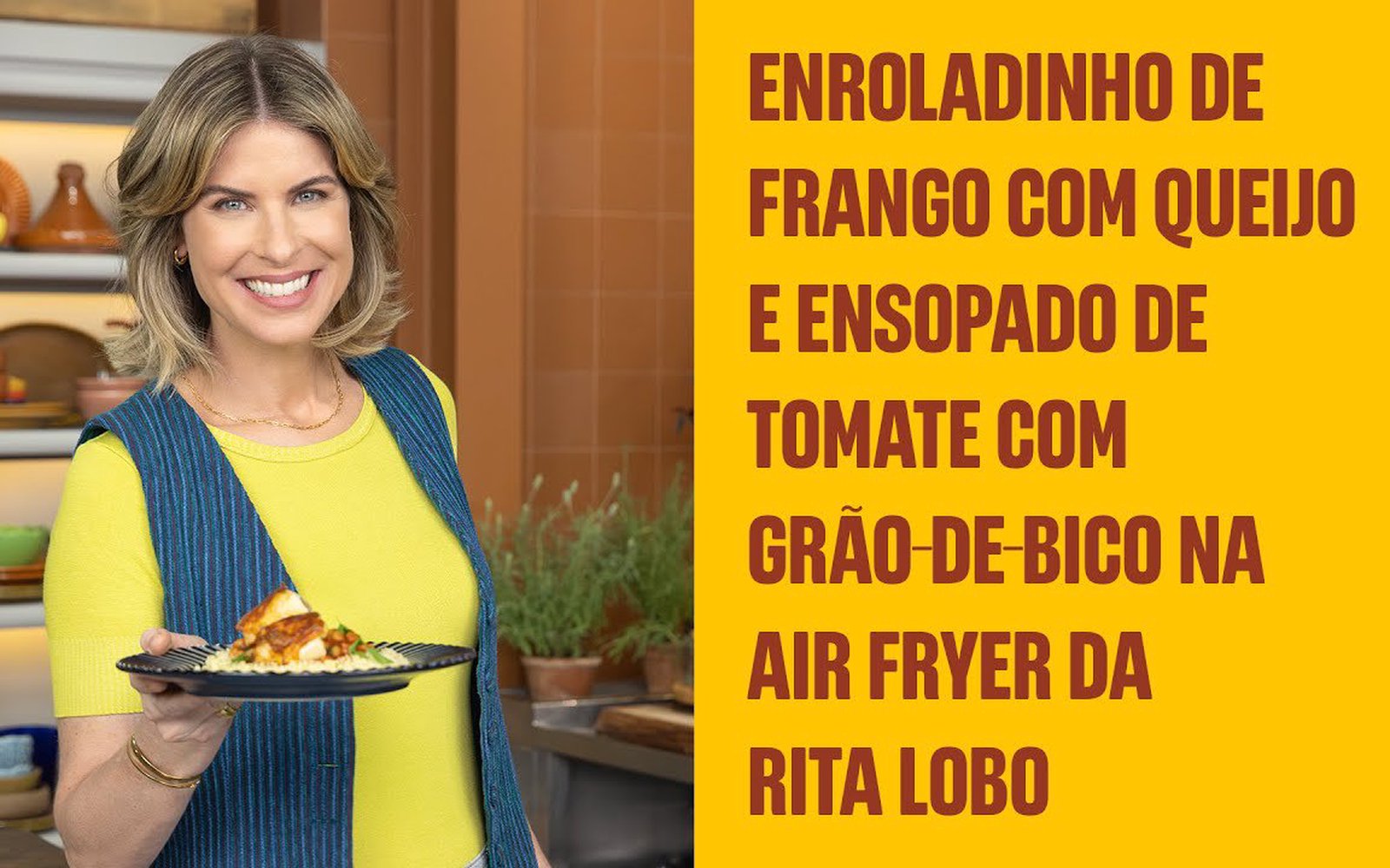 Enroladinho de Frango com Queijo e Ensopado de Grão-de-bico na Air Fryer