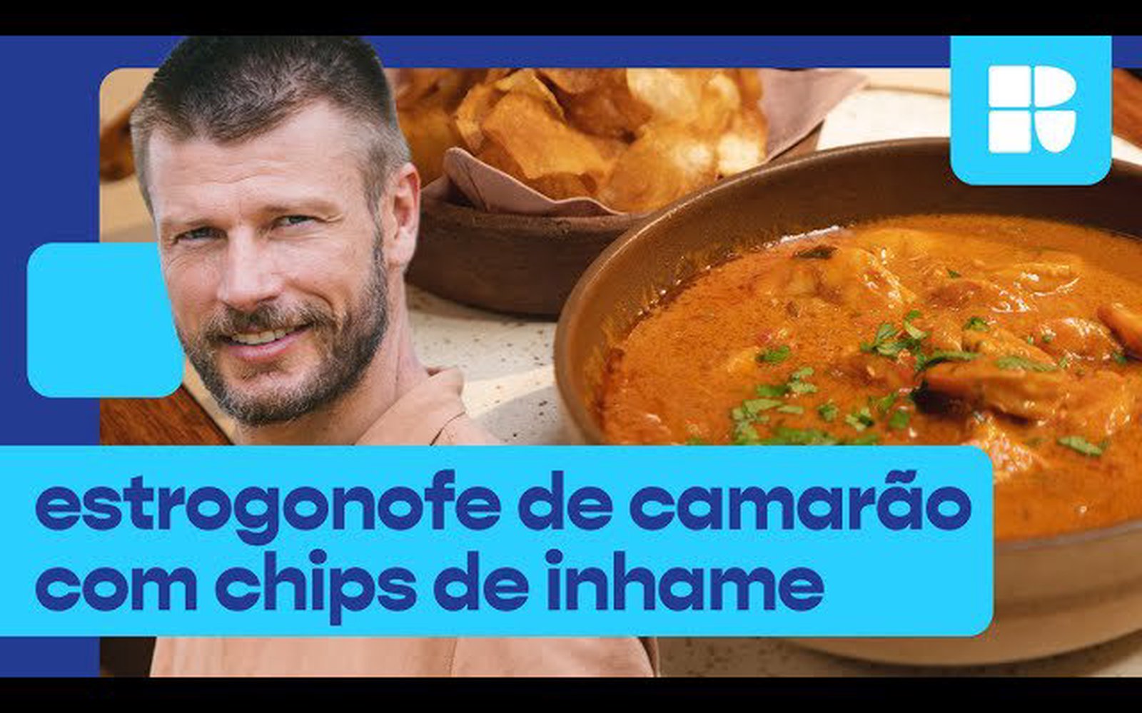 Estrogonofe de camarão com chips de inhame