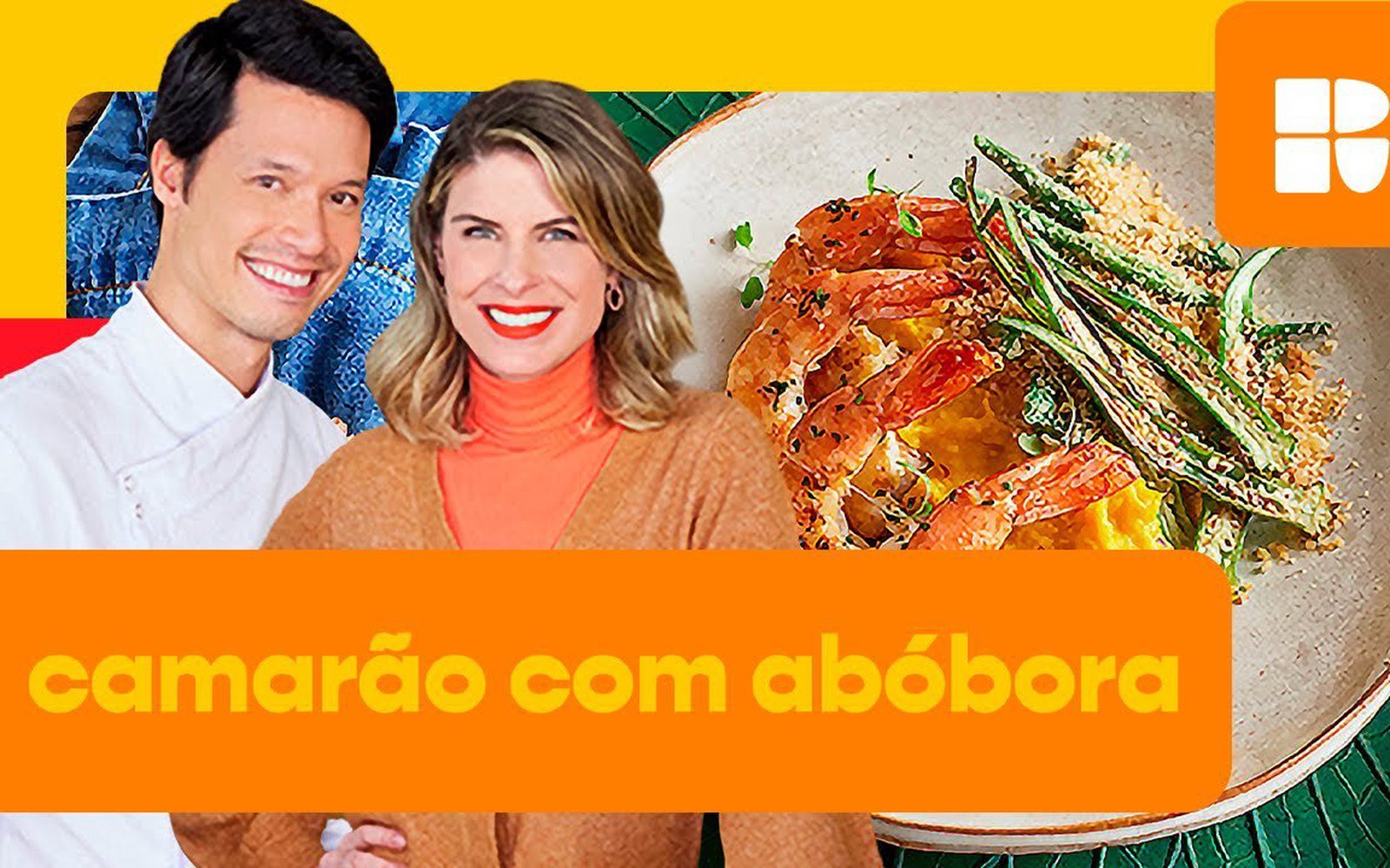 Camarão grelhado com purê de abóbora