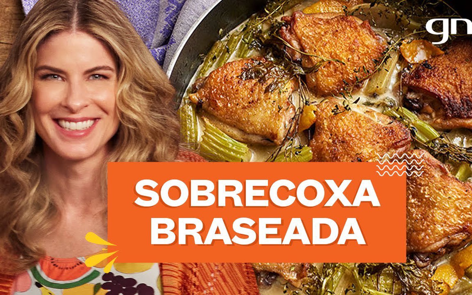 Sobrecoxa de frango braseada com gengibre, tomilho e laranja