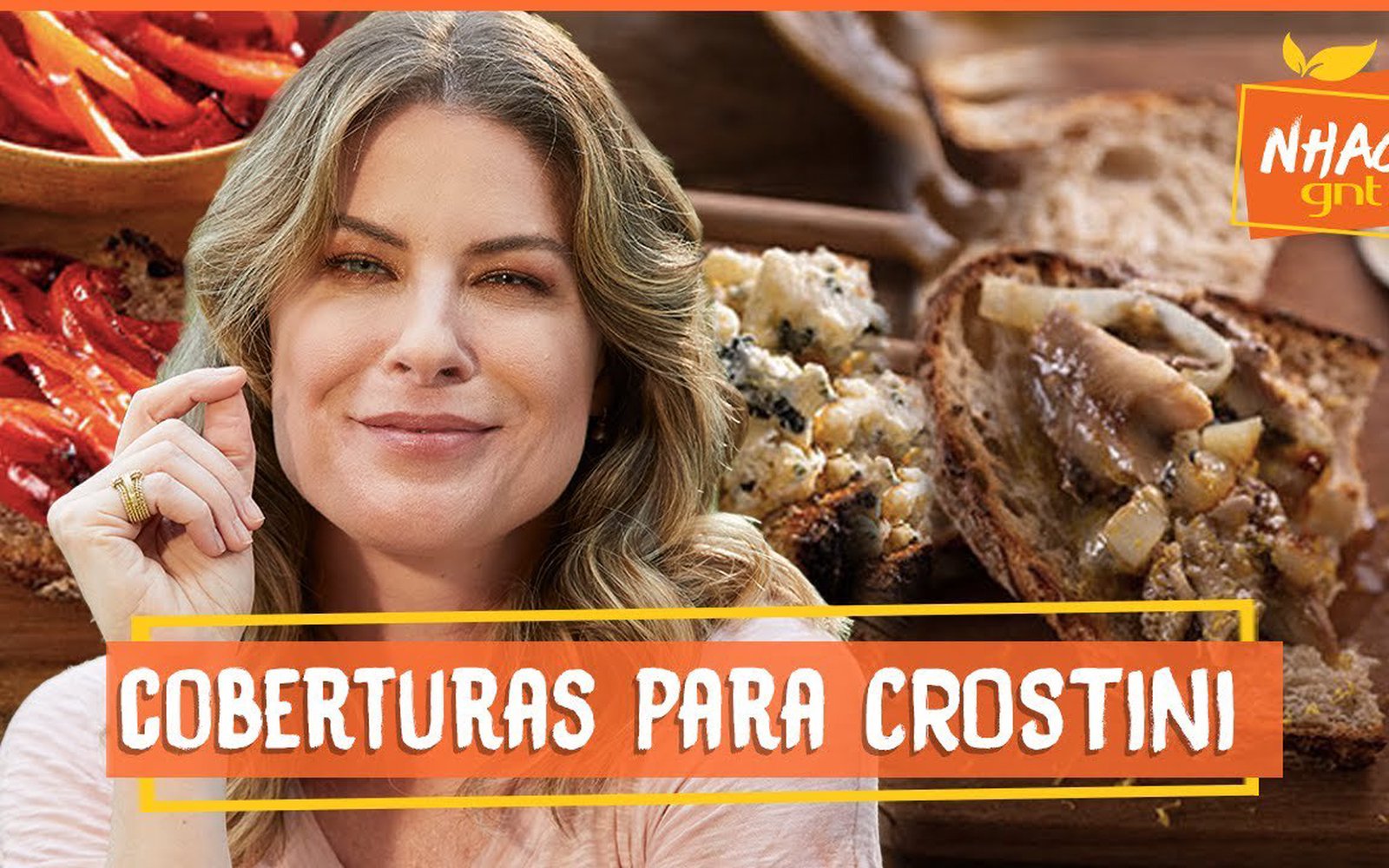Crostini com 3 coberturas: sardinha, pimentão e gorgonzola
