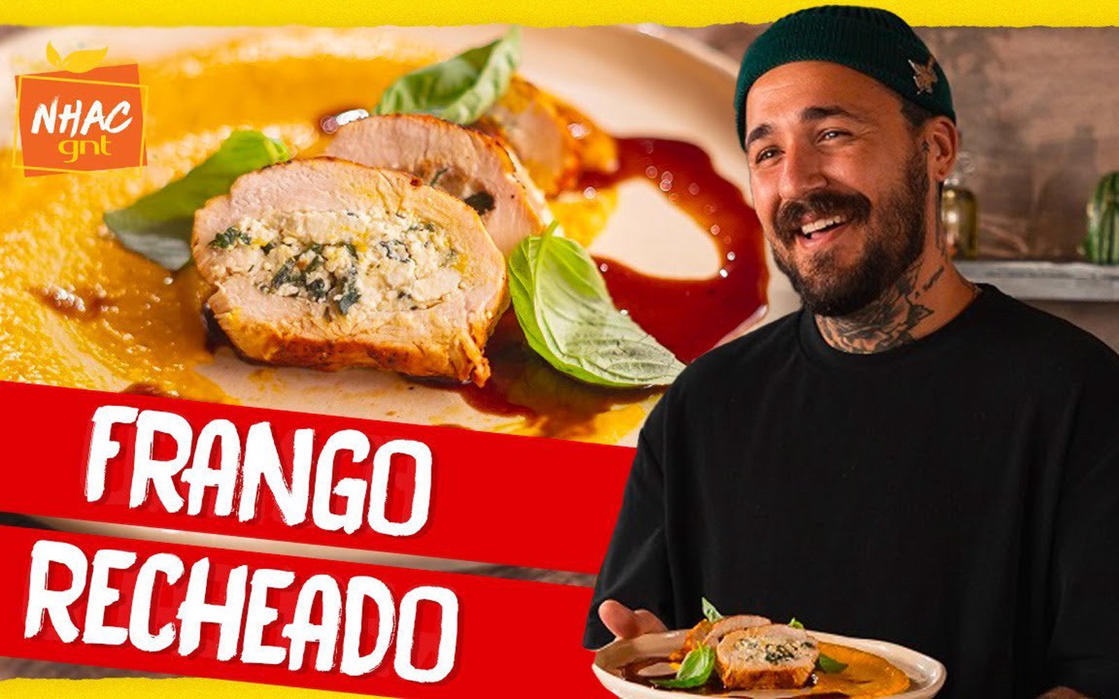 Frango Recheado com Pasta de Ricota e Espinafre e Purê de Abóbora Cabotiá