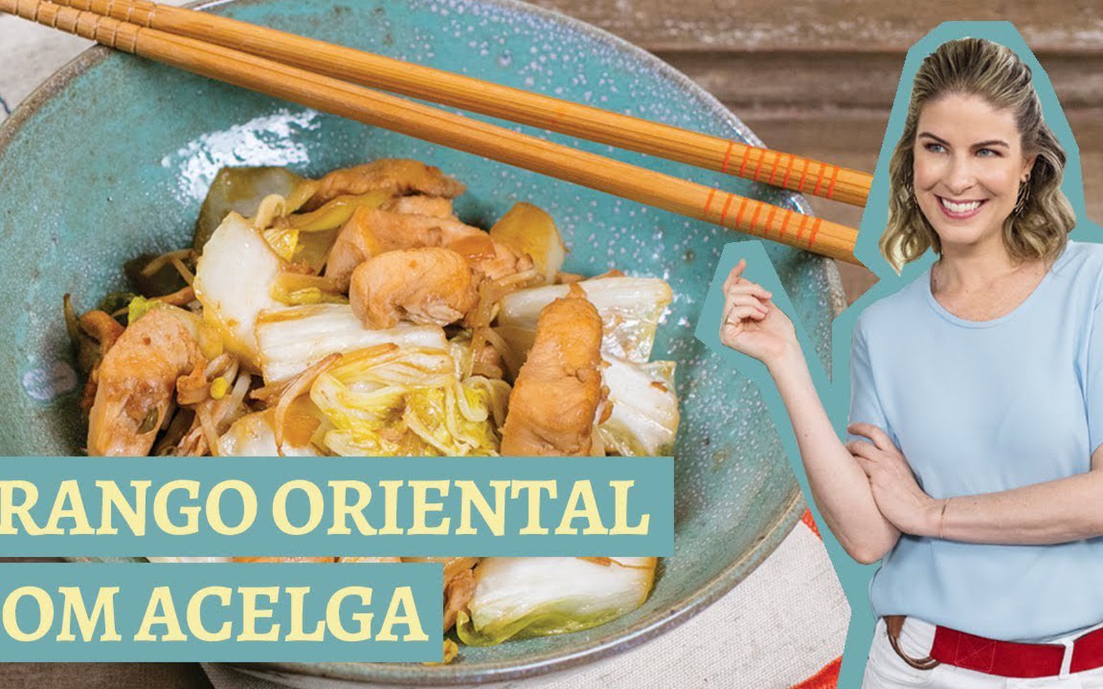 Frango oriental com acelga e broto de feijão