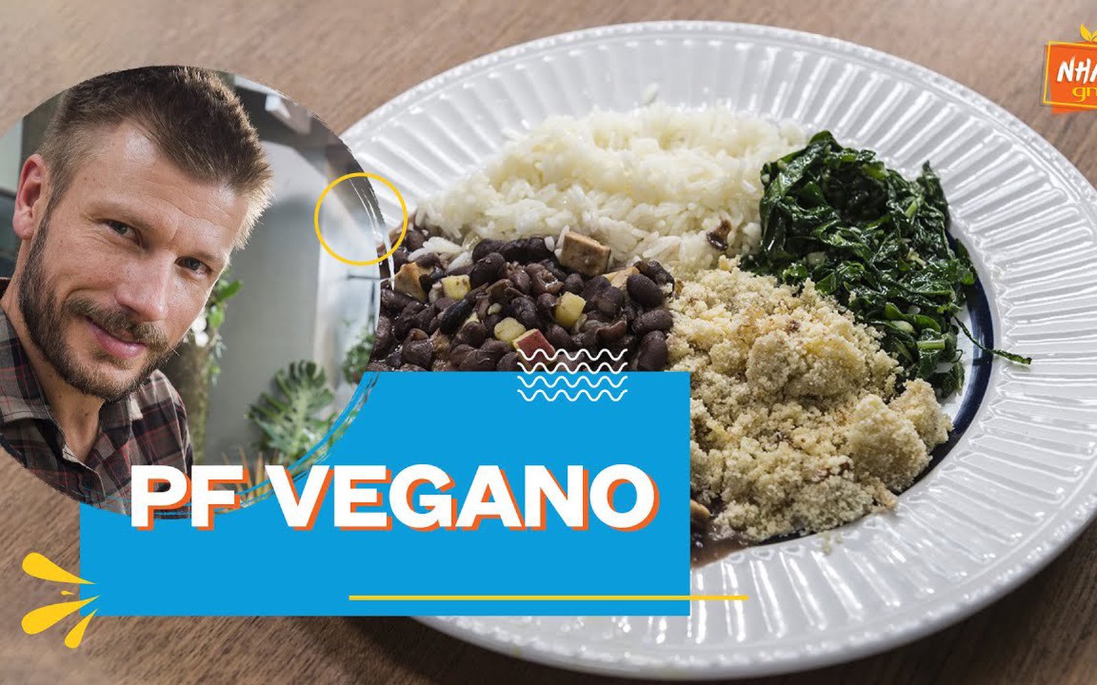 PF Vegano: Feijão, Arroz, Farofa de Banana e Taioba Refogada