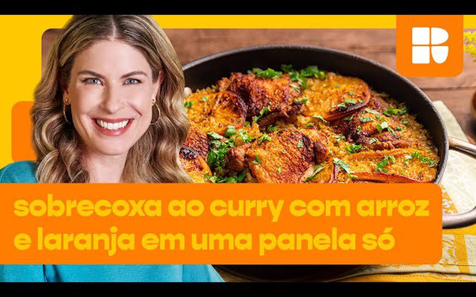 Sobrecoxa ao curry com arroz e laranja