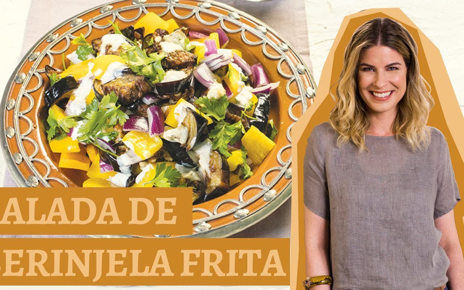 Salada de Berinjela Frita com Pimentão e Cebola Roxa