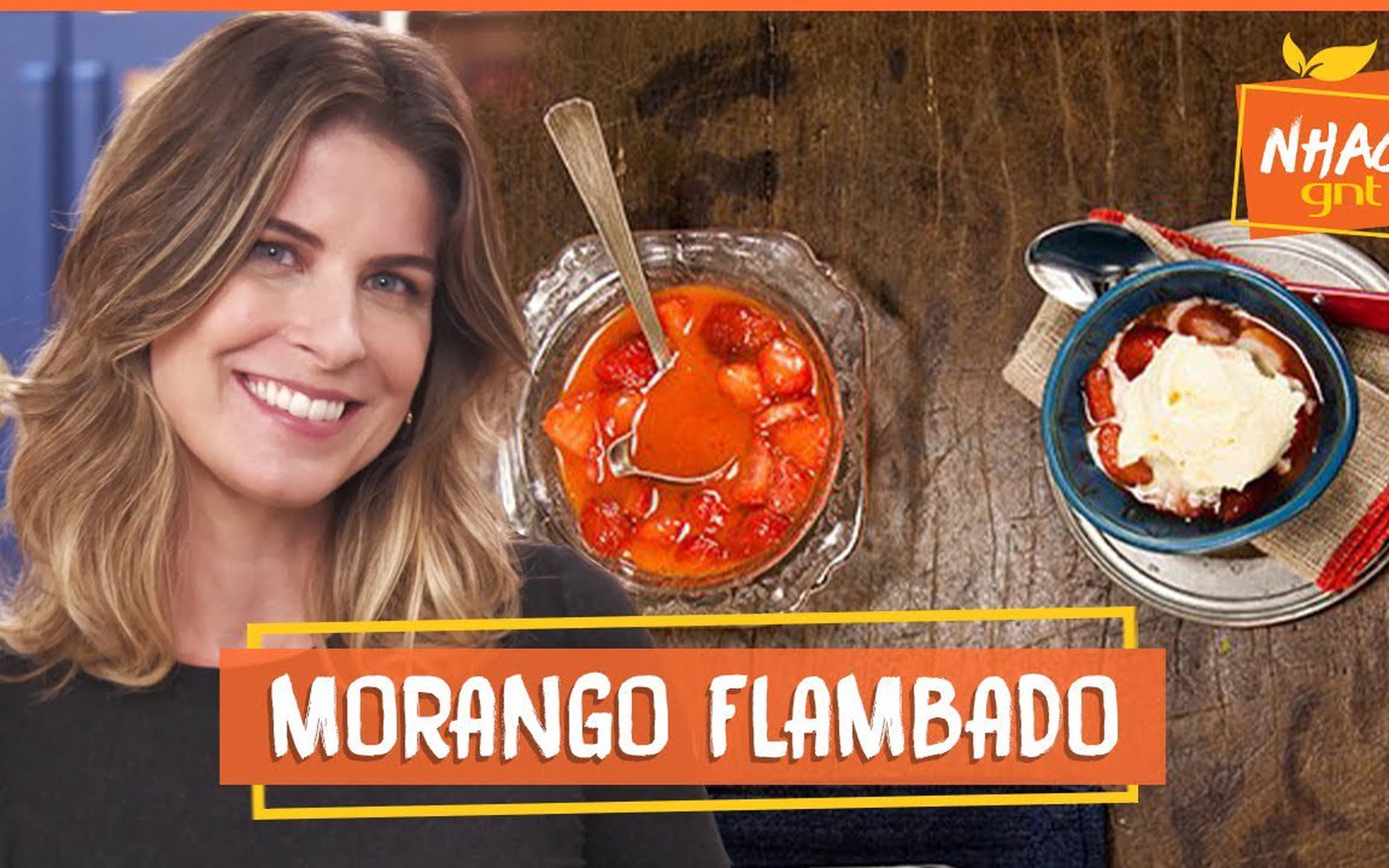 Morangos Flambados com Sorvete de Creme