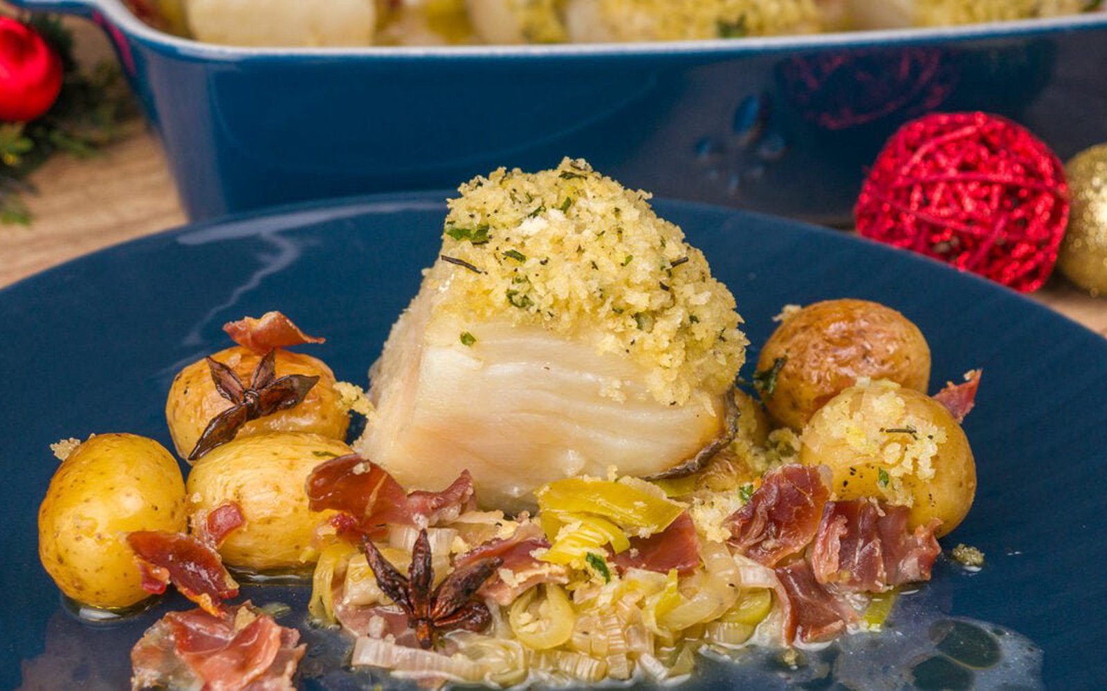 Bacalhau com Alho Poró, Batatas e Parma