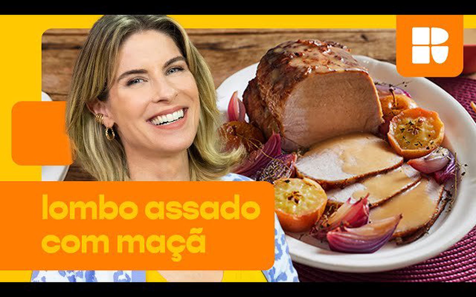 Lombo assado com maçã e cebola