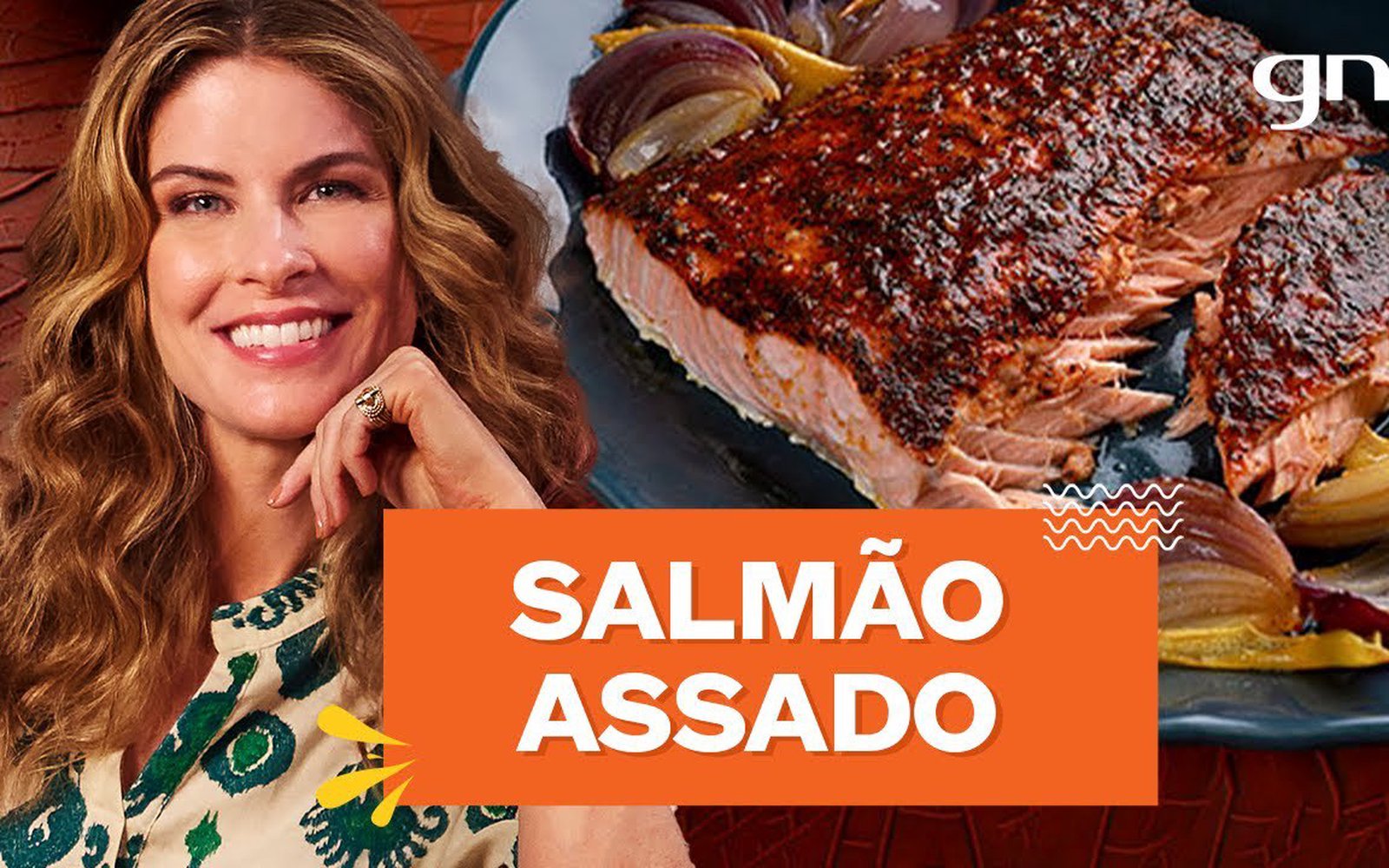Salmão assado com páprica, mel e cebola roxa e molho de iogurte