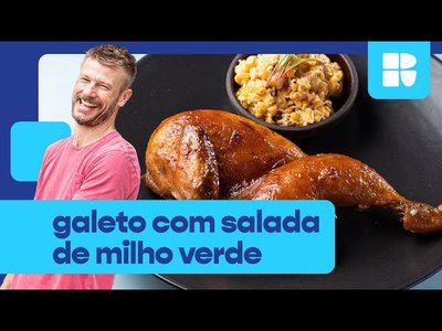 Galeto assado ao molho de maracujá com salada de milho tostado