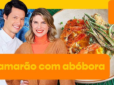 Camarão grelhado com purê de abóbora