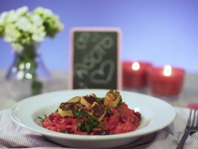 Receita de Risoto de Beterraba com Queijo Coalho Tostado