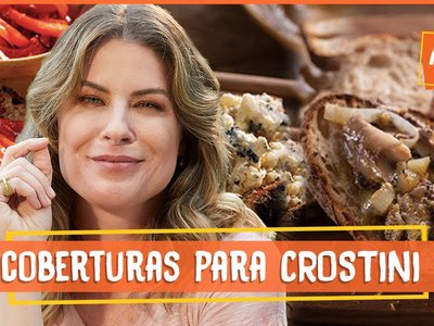 Crostini com 3 coberturas: sardinha, pimentão e gorgonzola
