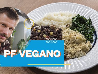 PF Vegano: Feijão, Arroz, Farofa de Banana e Taioba Refogada